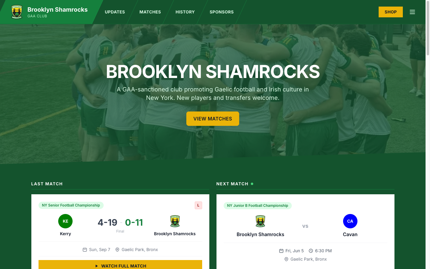 Brooklyn Shamrocks website
